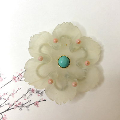   18K金清代岫玉吊坠胸针